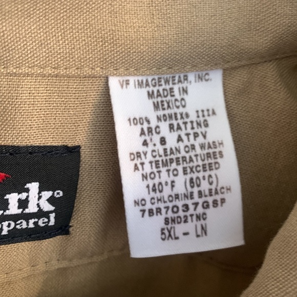 Bulwark Protective Apparel Fire Resistant Tan Long Sleeve Shirt Size 5XL NWOT - Picture 5 of 6